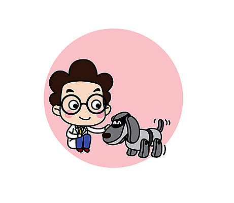 전신 캐릭터 남자 스티커 일러스트 직업캐릭터 한명 앉기 성인 강아지 로봇 과학자 쓰다듬기 일러캐릭터 AI파일 직업 1 과학 모션 사람 반려동물 개 학자 파일형식 벡터