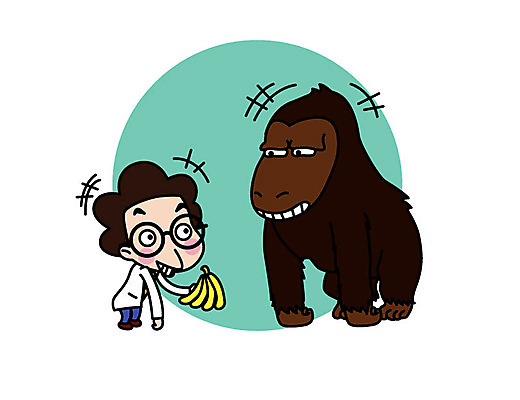 캐릭터 한마리 남자 스티커 일러스트 바나나 직업캐릭터 한명 성인 과학자 고릴라 일러캐릭터 AI파일 직업 1 과학 과일 포유류 사람 학자 파일형식 벡터