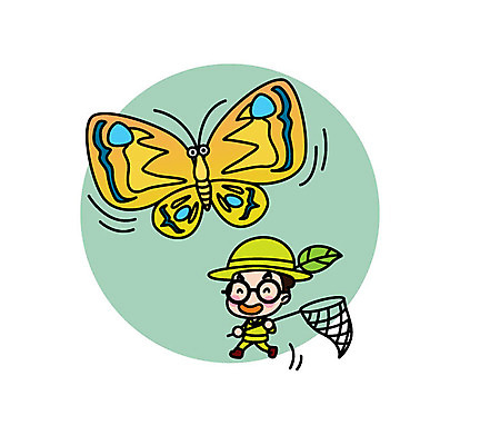 캐릭터 한마리 남자 나비 스티커 일러스트 나뭇잎 직업캐릭터 한명 성인 과학자 채집망 일러캐릭터 AI파일 직업 1 과학 곤충 잎 사람 학자 파일형식 벡터