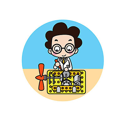 캐릭터 남자 스티커 일러스트 직업캐릭터 실험 한명 상반신 성인 과학자 프로펠러 모터 돌리기 일러캐릭터 AI파일 직업 1 과학 모션 사람 학자 파일형식 벡터