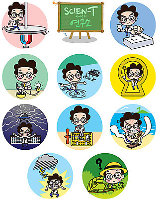 캐릭터 남자 스티커 일러스트 전구 열쇠 직업캐릭터 여러명 성인 세트 레몬 과학자 열쇠구멍 엔터 카멜레온 자기장 일러캐릭터 AI파일 직업 과학 다수 과일 파충류 사람 학자 파일형식 벡터