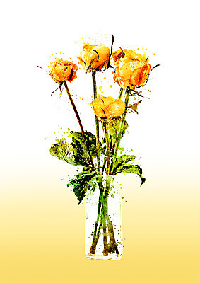 PSD 꽃 일러스트 수채화 사람없음 장미 노란색 꽃병 감성 보테니컬아트 국내일러스트 식물 컬러 컨셉 파일형식