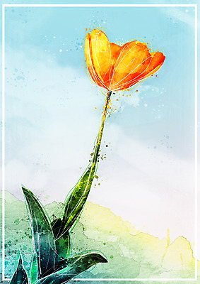 PSD 꽃 한송이 일러스트 수채화 사람없음 노란색 번짐 감성 보테니컬아트 국내일러스트 식물 1 컬러 컨셉 송이 파일형식 효과