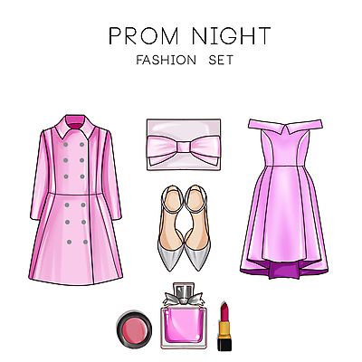 JPG 해외이미지 원피스 패션 구두 분홍색 일러스트 사람없음 화장품 지갑 트렌치코트 엘리먼트 해외일러스트 옷 컬러 신발 뷰티 코트 파일형식 이미지허브