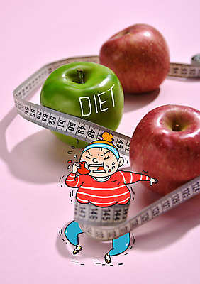 여자 음식 다이어트 포토일러 줄자 한명 성인 운동 사과 먹기 비만 힘듦 이미지편집 AI파일 편집이미지 1 컨셉 과일 모션 자 건강 사람 몸매 파일형식 벡터