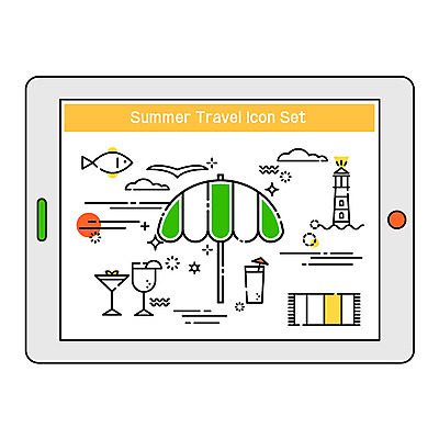 구름 음료 여행 일러스트 잔 등대 어류 사람없음 여름 여름휴가 바캉스 태블릿 파라솔 국내일러스트 AI파일 자연요소 식기 계절 휴가 전자제품 스마트기기 수중동물 파일형식 벡터 여름_계절