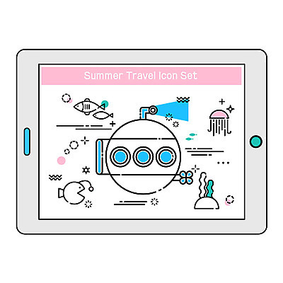 바다 여행 일러스트 어류 사람없음 여름 여름휴가 바캉스 태블릿 잠수함 해파리 국내일러스트 AI파일 계절 휴가 전자제품 스마트기기 수중동물 자포동물 파일형식 벡터 여름_계절