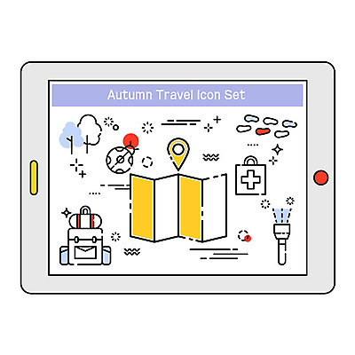 나무 여행 일러스트 배낭 사람없음 태블릿 가을 손전등 발자국 무당벌레 여행지도 가을여행 국내일러스트 AI파일 식물 계절 곤충 지도 가방 자국 조명 전자제품 스마트기기 파일형식 벡터 가을_계절