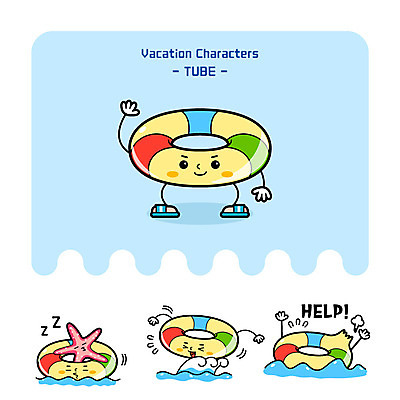 캐릭터 파도 일러스트 물놀이 불가사리 사람없음 잠 도움 튜브 사물캐릭터 일러캐릭터 AI파일 바다 컨셉 놀이 극피동물 파일형식 벡터