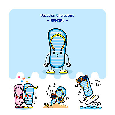캐릭터 커플 파도 일러스트 슬리퍼 사람없음 모래사장 선글라스 서핑 샌들 쪼리 사물캐릭터 일러캐릭터 AI파일 안경 바다 신발 관계 수상스포츠 파일형식 벡터