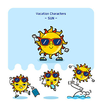캐릭터 파도 일러스트 아이스크림 사람없음 선글라스 태양 캐리어 서핑 일러캐릭터 AI파일 자연요소 안경 바다 디저트 여행가방 수상스포츠 파일형식 벡터