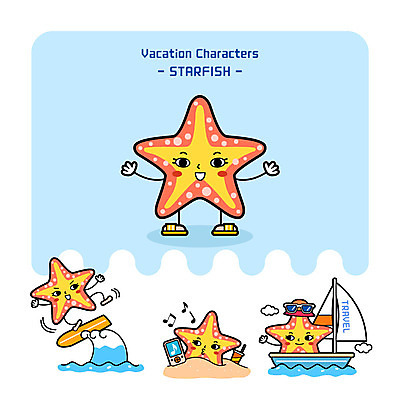 캐릭터 음악 파도 여행 일러스트 불가사리 사람없음 모래사장 서핑 선박 일러캐릭터 AI파일 바다 수상교통 문화예술 극피동물 수상스포츠 파일형식 벡터
