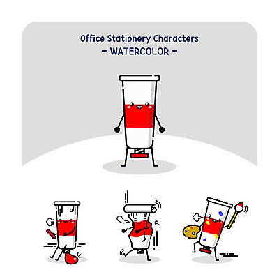 캐릭터 일러스트 들기 사람없음 물감 미술도구 붓 팔레트 사물캐릭터 힘듦 일러캐릭터 AI파일 컨셉 모션 오브젝트 파일형식 벡터