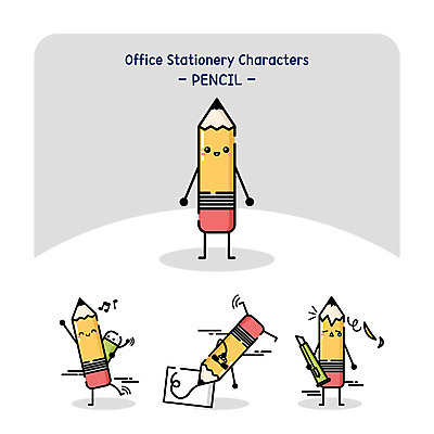 캐릭터 종이 일러스트 사람없음 연필 칼 낙서 지우개 사물캐릭터 일러캐릭터 AI파일 학용품 필기구 파일형식 벡터