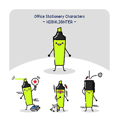 캐릭터 일러스트 사람없음 손상 뚜껑 형광펜 별표 사물캐릭터 중요성 일러캐릭터 AI파일 컨셉 펜 파일형식 벡터