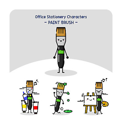 캐릭터 일러스트 사람없음 물감 미술도구 붓 팔레트 떨어짐 이젤 사물캐릭터 일러캐릭터 AI파일 컨셉 오브젝트 파일형식 벡터