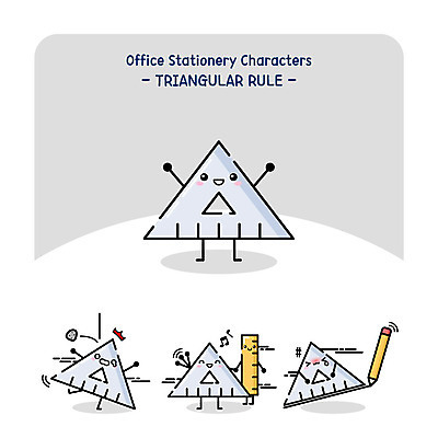 캐릭터 일러스트 자 사람없음 연필 돌_바위 삼각자 사물캐릭터 일러캐릭터 AI파일 문구용품 학용품 필기구 파일형식 벡터