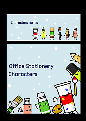 캐릭터 일러스트 사람없음 세트 연필 사무용품 물감 붓 딱풀 USB 형광펜 사물캐릭터 일러캐릭터 AI파일 문구용품 학용품 필기구 펜 미술도구 풀_접착제 파일형식 벡터