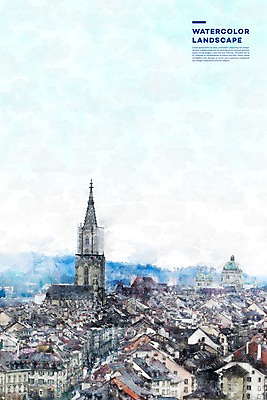 주간 PSD 해외풍경 유럽 일러스트 하늘 지붕 수채화 주택 풍경 사람없음 야외 건물 관광지 스위스 번짐 감성 첨탑 랜드마크 국내일러스트 자연요소 해외 건축물 나라 여행 컨셉 탑 파일형식 효과