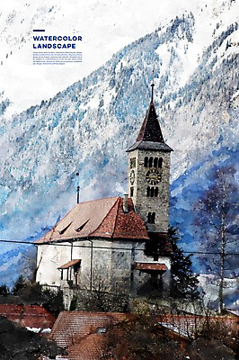 주간 PSD 나무 해외풍경 유럽 기독교 종교 일러스트 지붕 수채화 산 풍경 사람없음 야외 건물 관광지 교회 눈 스위스 번짐 감성 랜드마크 국내일러스트 자연요소 식물 해외 건축물 나라 여행 컨셉 종교건축 날씨 파일형식 효과