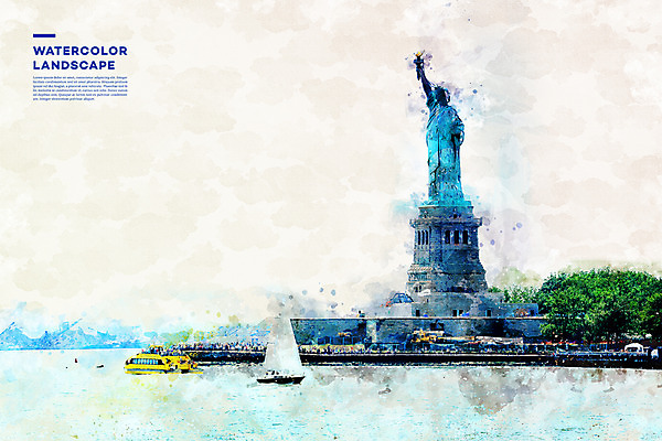 주간 PSD 해외풍경 바다 일러스트 수채화 풍경 사람없음 야외 관광지 조형물 미국 뉴욕 자유의여신상 번짐 감성 랜드마크 선박 국내일러스트 자연요소 해외 여행 컨셉 수상교통 북아메리카 미술 세계문화유산 파일형식 효과