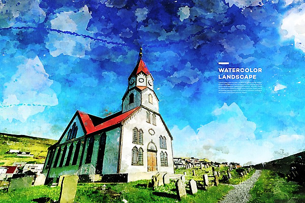 주간 PSD 해외풍경 일러스트 하늘 수채화 풍경 잔디 사람없음 야외 관광지 비석 번짐 감성 랜드마크 페로제도 보가르섬 국내일러스트 자연요소 식물 해외 섬 여행 컨셉 덴마크 파일형식 효과