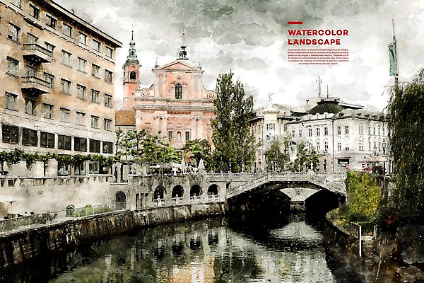 주간 PSD 해외풍경 건축물 일러스트 수채화 풍경 사람없음 야외 관광지 강 번짐 감성 랜드마크 슬로베니아 가교 국내일러스트 자연요소 해외 건축 유럽 여행 컨셉 파일형식 효과