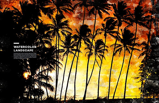 주간 PSD 나무 해외풍경 바다 일러스트 수채화 풍경 사람없음 야외 야자수 노을 일몰 휴양지 하와이 번짐 남태평양 감성 국내일러스트 자연요소 식물 해외 컨셉 미국 장소 태평양 파일형식 효과