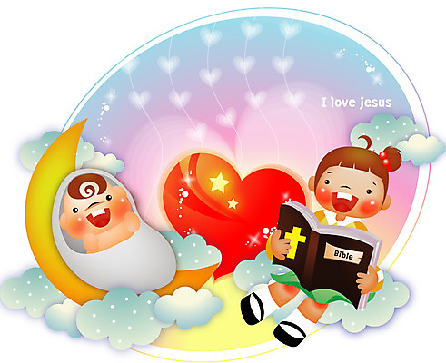 전신 구름 여자 남자 기독교 종교 어린이 일러스트 사랑 웃음 두명 성경 하트 아기 초승달 국내일러스트 AI파일 자연요소 모양 감정 종교용품 표정 사람 달 파일형식 벡터