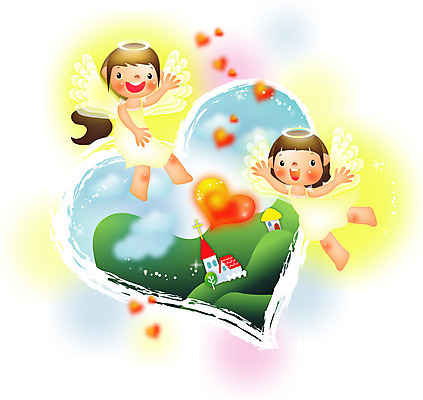 전신 구름 여자 기독교 종교 어린이 일러스트 천사 사랑 웃음 두명 교회 성경 하트 언덕 국내일러스트 AI파일 자연요소 모양 감정 종교용품 종교건축 표정 사람 건물 파일형식 벡터