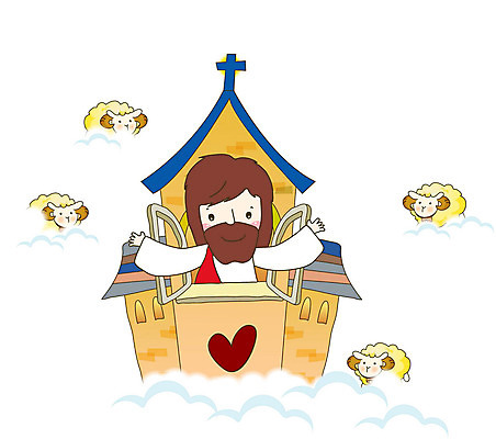 구름 남자 기독교 종교 일러스트 창문 사랑 한명 웃음 상반신 성인 교회 양 예수 국내일러스트 AI파일 자연요소 1 감정 포유류 종교건축 표정 사람 건물 신_종교 파일형식 벡터