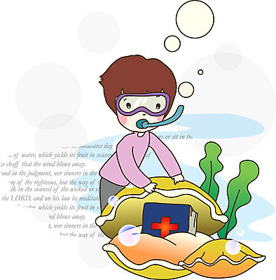 남자 기독교 종교 어린이 일러스트 조개 한명 상반신 바닷속 성경 해조류 국내일러스트 AI파일 1 종교용품 어패류 사람 수중 해양식물 파일형식 벡터