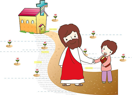 전신 남자 꽃 기독교 종교 길 어린이 일러스트 사랑 웃음 성인 두명 교회 손잡기 예수 국내일러스트 AI파일 식물 감정 종교건축 모션 표정 사람 건물 신_종교 파일형식 벡터