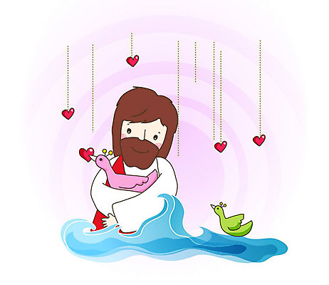 남자 기독교 종교 물결 일러스트 안기 오리 사랑 한명 웃음 상반신 성인 물 하트 예수 국내일러스트 AI파일 자연요소 모양 1 감정 모션 조류 표정 사람 신_종교 파일형식 벡터