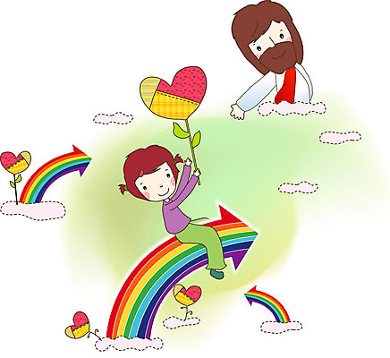 전신 구름 여자 남자 화살표 기독교 종교 어린이 무지개 일러스트 사랑 웃음 상반신 성인 두명 하트 예수 국내일러스트 AI파일 자연요소 모양 감정 표정 사람 신_종교 파일형식 벡터