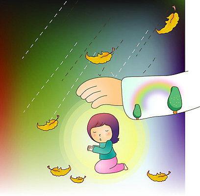 전신 손 여자 기독교 종교 어린이 일러스트 나뭇잎 사랑 두명 신체부위 보호 국내일러스트 AI파일 감정 컨셉 잎 사람 파일형식 벡터