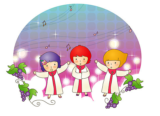 전신 여자 기독교 종교 어린이 음악 과일 일러스트 포도 사랑 세명 찬송가 국내일러스트 AI파일 감정 노래 문화예술 사람 파일형식 벡터