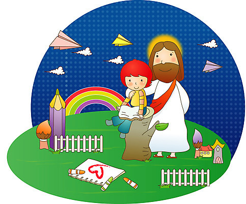 전신 구름 여자 남자 기독교 종교 어린이 무지개 일러스트 사랑 성인 두명 울타리 붓 예수 종이비행기 크레파스 나무밑둥 국내일러스트 AI파일 자연요소 나무 감정 학용품 사람 담장 신_종교 종이접기 파일형식 벡터