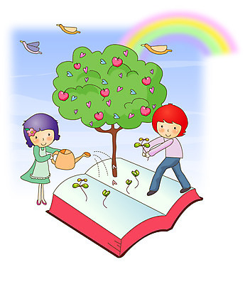 전신 나무 여자 남자 기독교 종교 어린이 무지개 일러스트 조류 사랑 두명 책 새싹 물뿌리개 물주기 국내일러스트 AI파일 자연요소 식물 동물 감정 모션 사람 파일형식 벡터