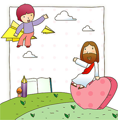 전신 구름 남자 기독교 종교 어린이 일러스트 프레임 사랑 잔디 초원 성인 두명 책 연필 새싹 하트 예수 종이비행기 프레임일러스트 국내일러스트 AI파일 자연요소 모양 식물 감정 학용품 사람 필기구 신_종교 종이접기 파일형식 벡터