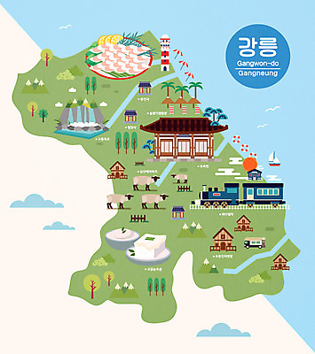 여행 지도 여러마리 일러스트 한옥 등대 사람없음 관광지 일출 기차 회 파라솔 양 해수욕장 특산물 두부 강원도 강릉 국내여행 기차여행 랜드마크 양떼목장 안내도 국내일러스트 AI파일 한국전통 음식 육상교통 바다 다수 고건축 포유류 대중교통 한국 노을 목장 파일형식 벡터