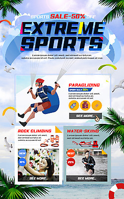 PSD 템플릿 여자 남자 스포츠 바다 웹템플릿 갈매기 하늘 이벤트페이지 이벤트 여러명 20대 성인 레포츠 야자수 세일 한국인 암벽등반 패러글라이딩 튜브 수상스키 클라이밍 이미지템플릿 나무 다수 조류 레저 사람 동양인 청년 등산 등반 수상스포츠 페이지 파일형식