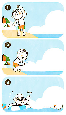 PSD 남자 어린이 바다 일러스트 물놀이 안전 해변 세명 여름 여름휴가 바캉스 수영 스트레칭 파라솔 안전수칙 규칙 튜브 국내일러스트 계절 놀이 휴가 사람 운동 수상스포츠 파일형식 여름_계절