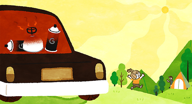 PSD 나무 여자 남자 어린이 일러스트 자동차 산 텐트 안전 성인 두명 여름 여름휴가 바캉스 태양 캠핑 더위 위험 안전수칙 가스 규칙 국내일러스트 자연요소 식물 계절 육상교통 컨셉 레저 날씨 휴가 캠핑도구 사람 파일형식 여름_계절