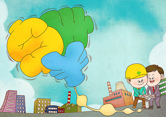 전신 PSD 남자 일러스트 공장 하늘 협력 노동자 직장 정장 성인 두명 건물 달러 원화 엔 화합 풍선 노사화합 노사관계 펌프 국내일러스트 직업 건축물 옷 돈 회사 비즈니스 공업 사람 파일형식