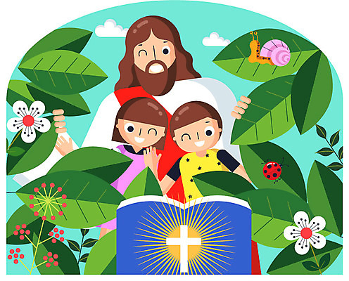 여자 남자 꽃 기독교 종교 어린이 일러스트 나뭇잎 여름방학 상반신 성인 세명 성경 예수 달팽이 무당벌레 여름성경학교 국내일러스트 AI파일 식물 곤충 잎 종교용품 방학 연체동물 사람 신_종교 성경학교 파일형식 벡터 여름_계절