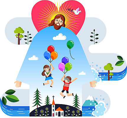 나무 구름 남자 꽃 기독교 종교 어린이 일러스트 조류 하늘 나뭇잎 여름방학 들기 성인 세명 교회 하트 연못 예수 풍선 여름성경학교 국내일러스트 AI파일 자연요소 모양 식물 동물 잎 종교건축 모션 방학 사람 건물 신_종교 성경학교 파일형식 벡터 여름_계절