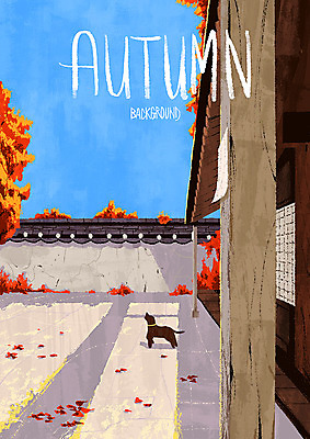 PSD 한마리 백그라운드 단풍 낙엽 일러스트 단풍나무 한옥 기와 사람없음 담장 가을풍경 가을 강아지 앞마당 가을배경 국내일러스트 나무 1 한국전통 계절 고건축 잎 풍경 반려동물 개 파일형식 가을_계절