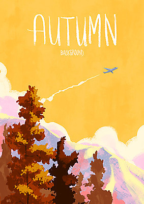 PSD 나무 구름 백그라운드 단풍 낙엽 일러스트 산 비행기 사람없음 가을풍경 가을 가을배경 국내일러스트 자연요소 식물 계절 잎 항공교통 대중교통 풍경 파일형식 가을_계절
