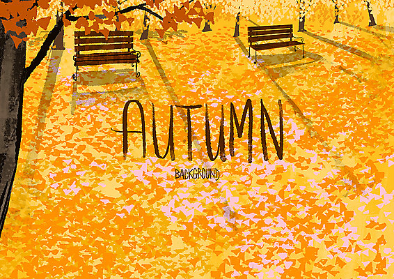 PSD 백그라운드 단풍 낙엽 벤치 일러스트 사람없음 가을풍경 가을 은행잎 은행나무 가을배경 국내일러스트 나무 계절 잎 의자 풍경 파일형식 가을_계절